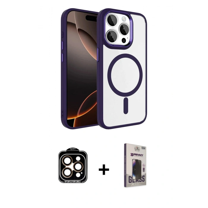 MARSİLYAN™- iPhone 15 Pro Max Kılıf Kıvılcım Prime - Siyah Bilvis Hayalet Cam Ekran Koruyucu + PVD Metal Kamera Lens - TU