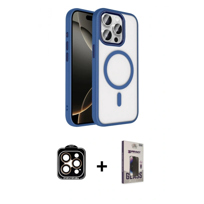 MARSİLYAN™- iPhone 15 Pro Max Kılıf Kıvılcım Prime - Siyah Bilvis Hayalet Cam Ekran Koruyucu + PVD Metal Kamera Lens - TU