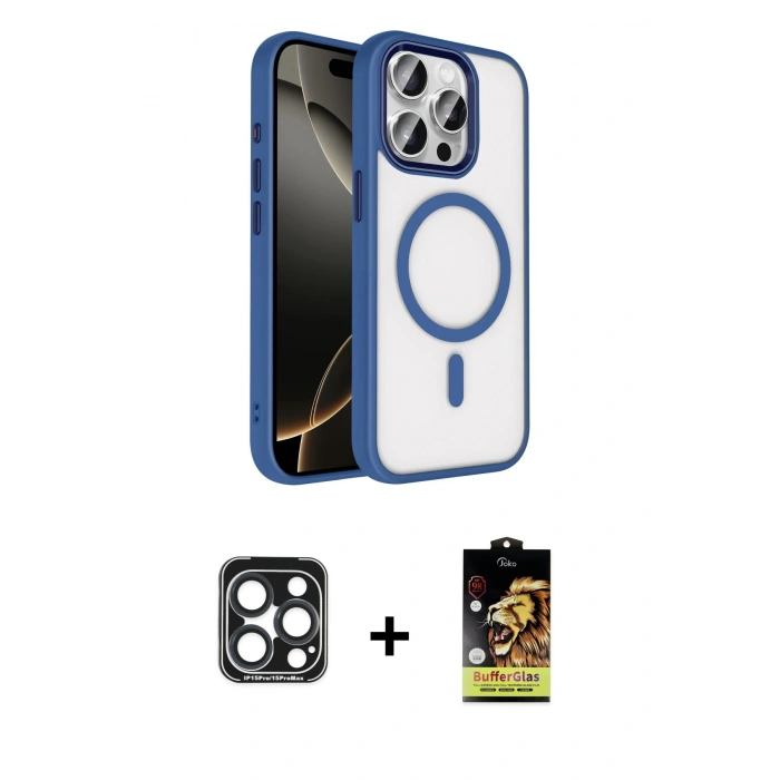 MARSİLYAN™- iPhone 15 Pro Max Kılıf Kıvılcım Prime - Siyah Buffer Cam Ekran Koruyucu + PVD Metal Kamera Lens - LT
