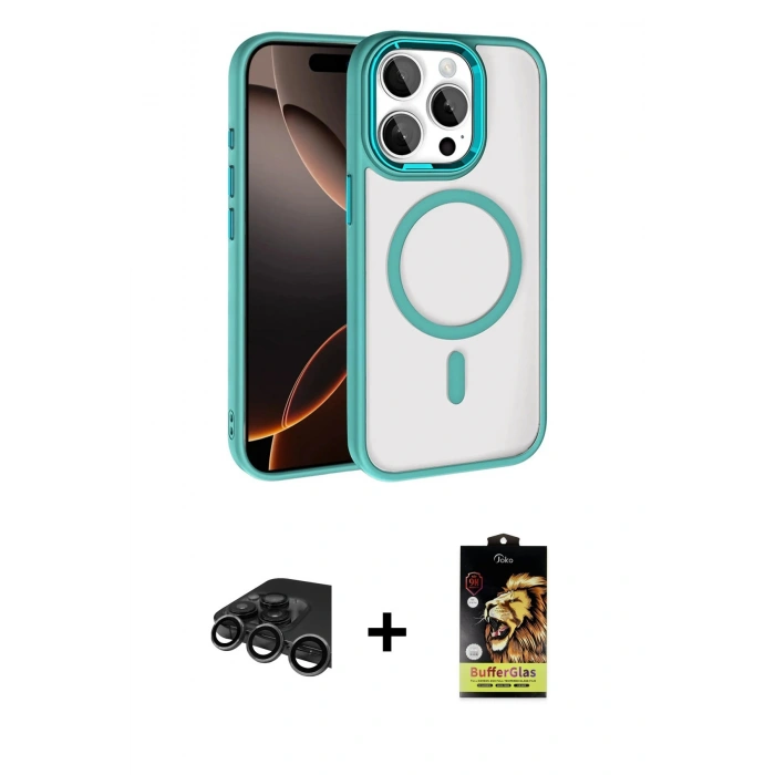 MARSİLYAN™- iPhone 15 Pro Max Kılıf Kıvılcım Prime - Siyah Buffer Cam Ekran Koruyucu + Raze Metal Kamera Lens - TMGI