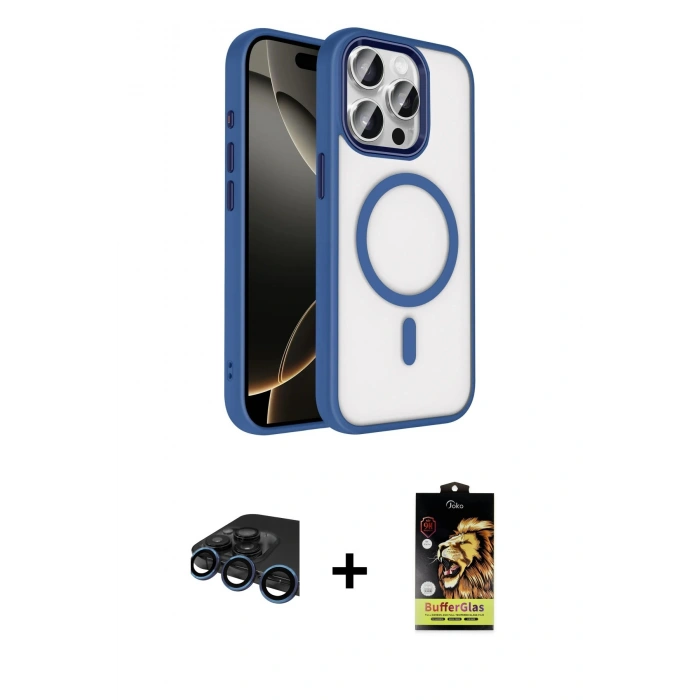 MARSİLYAN™- iPhone 15 Pro Max Kılıf Kıvılcım Prime - Siyah Buffer Cam Ekran Koruyucu + Raze Metal Kamera Lens - LT