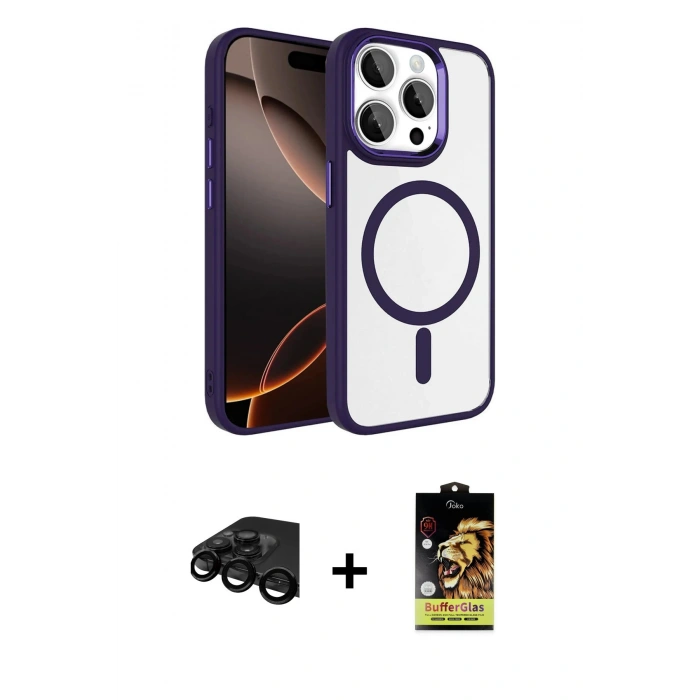 MARSİLYAN™- iPhone 15 Pro Max Kılıf Kıvılcım Prime - Siyah Buffer Cam Ekran Koruyucu + Raze Metal Kamera Lens - SH