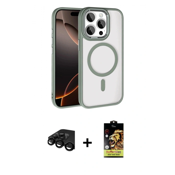 MARSİLYAN™- iPhone 15 Pro Max Kılıf Kıvılcım Prime - Siyah Buffer Cam Ekran Koruyucu + Raze Metal Kamera Lens - SH