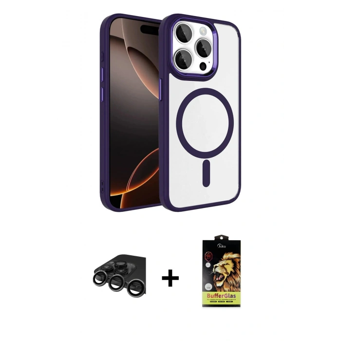 MARSİLYAN™- iPhone 15 Pro Max Kılıf Kıvılcım Prime - Siyah Buffer Cam Ekran Koruyucu + Raze Metal Kamera Lens - TMGI