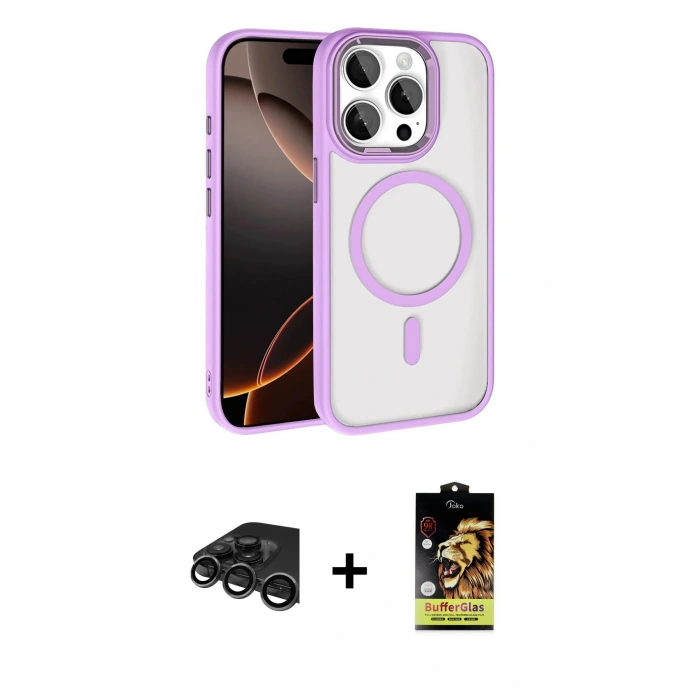 MARSİLYAN™- iPhone 15 Pro Max Kılıf Kıvılcım Prime - Siyah Buffer Cam Ekran Koruyucu + Raze Metal Kamera Lens - TMGI
