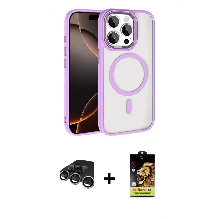 MARSİLYAN™- iPhone 15 Pro Max Kılıf Kıvılcım Prime - Siyah Buffer Cam Ekran Koruyucu + Raze Metal Kamera Lens - GS