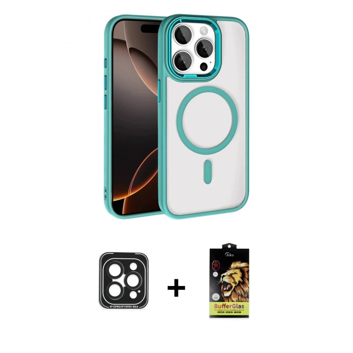MARSİLYAN™- iPhone 15 Pro Max Kılıf Kıvılcım Prime - Siyah Buffer Cam Ekran Koruyucu + Siyah PVD Metal Kamera Lens