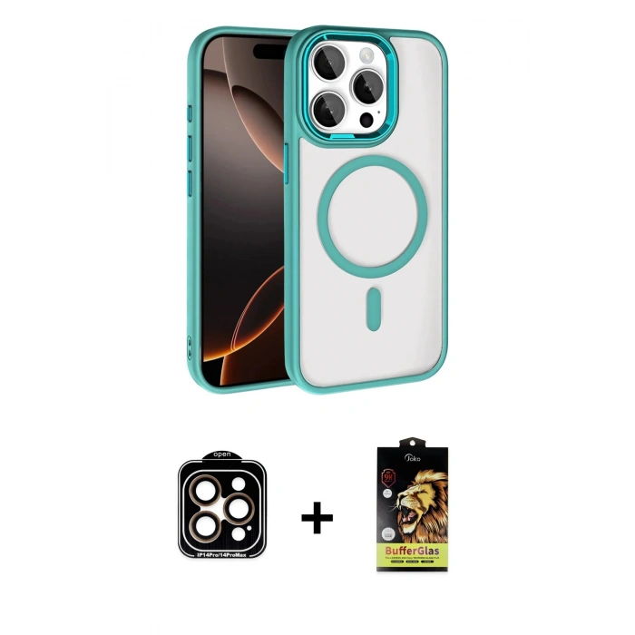 MARSİLYAN™- iPhone 15 Pro Max Kılıf Kıvılcım Prime - Siyah Buffer Cam Ekran Koruyucu + PVD Metal Kamera Lens - TU