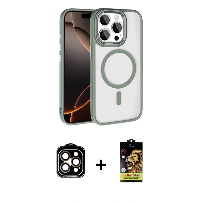 MARSİLYAN™- iPhone 15 Pro Max Kılıf Kıvılcım Prime - Siyah Buffer Cam Ekran Koruyucu + PVD Metal Kamera Lens - TU