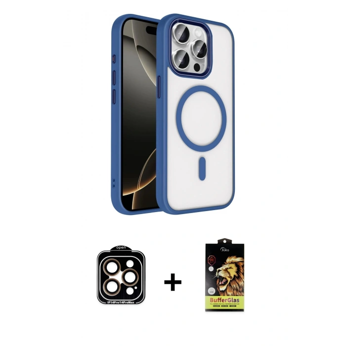 MARSİLYAN™- iPhone 15 Pro Max Kılıf Kıvılcım Prime - Siyah Buffer Cam Ekran Koruyucu + PVD Metal Kamera Lens - TU