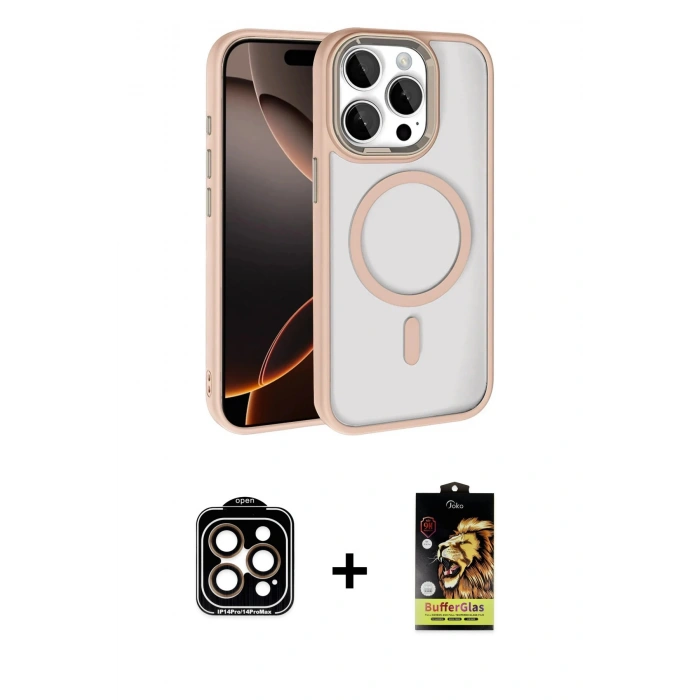 MARSİLYAN™- iPhone 15 Pro Max Kılıf Kıvılcım Prime - Siyah Buffer Cam Ekran Koruyucu + PVD Metal Kamera Lens - TU