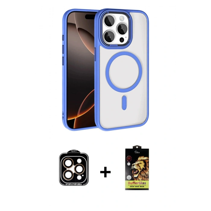 MARSİLYAN™- iPhone 15 Pro Max Kılıf Kıvılcım Prime - Siyah Buffer Cam Ekran Koruyucu + PVD Metal Kamera Lens - TU