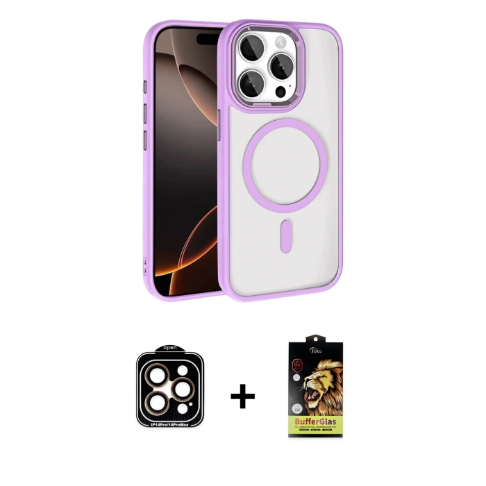 MARSİLYAN™- iPhone 15 Pro Max Kılıf Kıvılcım Prime - Siyah Buffer Cam Ekran Koruyucu + PVD Metal Kamera Lens - TU