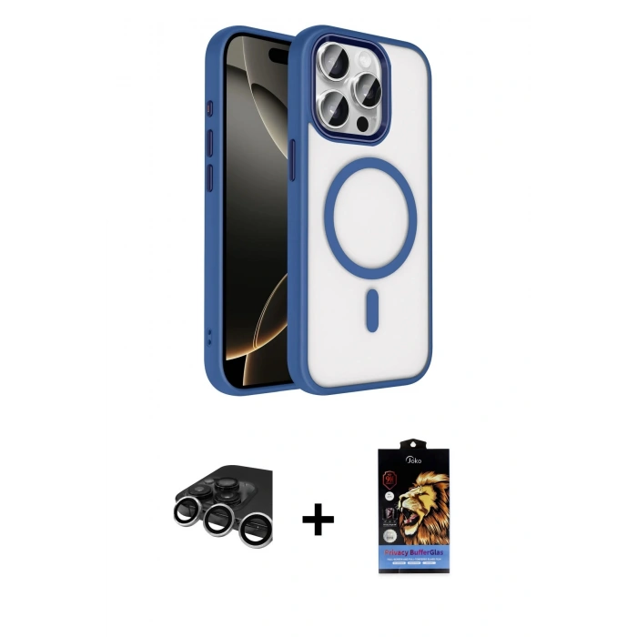 MARSİLYAN™- iPhone 15 Pro Max Kılıf Kıvılcım Prime - Siyah Buffer Hayalet Cam Ekran Koruyucu + Raze Metal Kamera Lens - GS