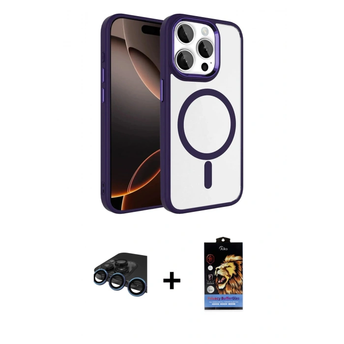 MARSİLYAN™- iPhone 15 Pro Max Kılıf Kıvılcım Prime - Siyah Buffer Hayalet Cam Ekran Koruyucu + Raze Metal Kamera Lens - LT