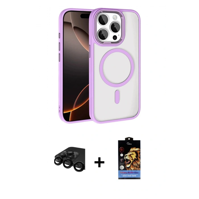 MARSİLYAN™- iPhone 15 Pro Max Kılıf Kıvılcım Prime - Siyah Buffer Hayalet Cam Ekran Koruyucu + Siyah Raze Metal Kamera Lens