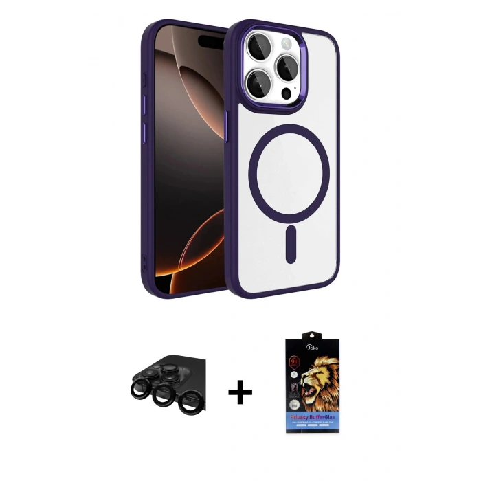 MARSİLYAN™- iPhone 15 Pro Max Kılıf Kıvılcım Prime - Siyah Buffer Hayalet Cam Ekran Koruyucu + Siyah Raze Metal Kamera Lens