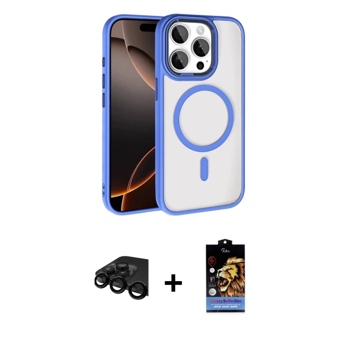 MARSİLYAN™- iPhone 15 Pro Max Kılıf Kıvılcım Prime - Siyah Buffer Hayalet Cam Ekran Koruyucu + Siyah Raze Metal Kamera Lens