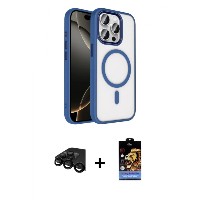 MARSİLYAN™- iPhone 15 Pro Max Kılıf Kıvılcım Prime - Siyah Buffer Hayalet Cam Ekran Koruyucu + Siyah Raze Metal Kamera Lens