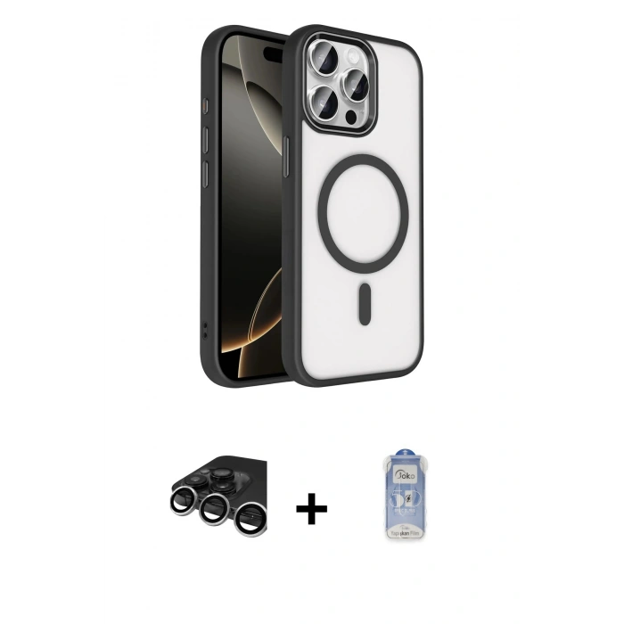 MARSİLYAN™- iPhone 15 Pro Max Kılıf Kıvılcım Prime - Siyah Joko Magic 5D Cam + Raze Metal Kamera Lens - GS