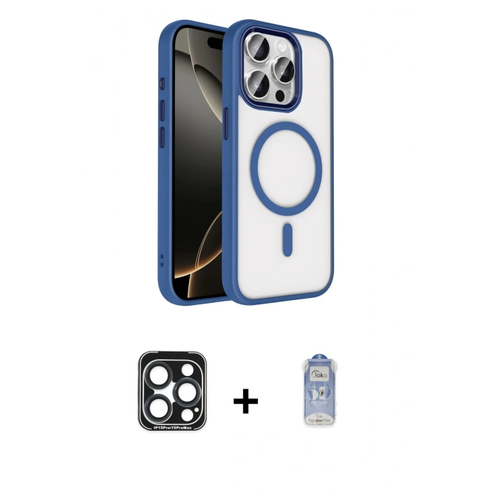 MARSİLYAN™- iPhone 15 Pro Max Kılıf Kıvılcım Prime - Siyah Joko Magic 5D Cam + PVD Metal Kamera Lens - LT