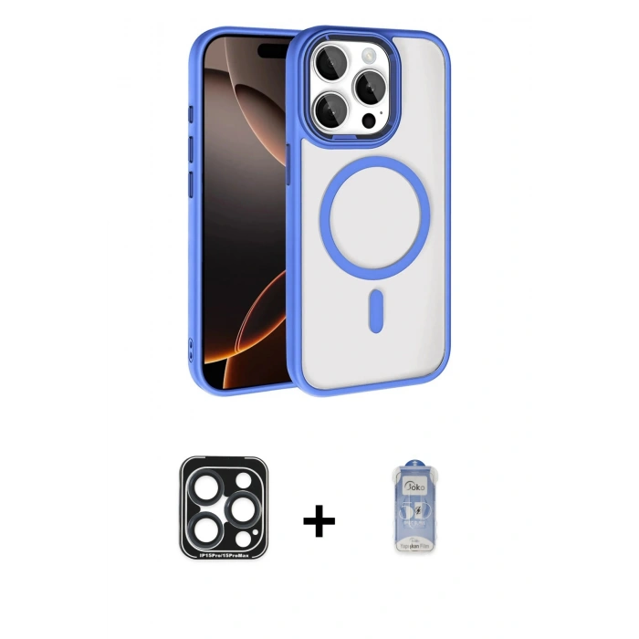 MARSİLYAN™- iPhone 15 Pro Max Kılıf Kıvılcım Prime - Siyah Joko Magic 5D Cam + PVD Metal Kamera Lens - LT