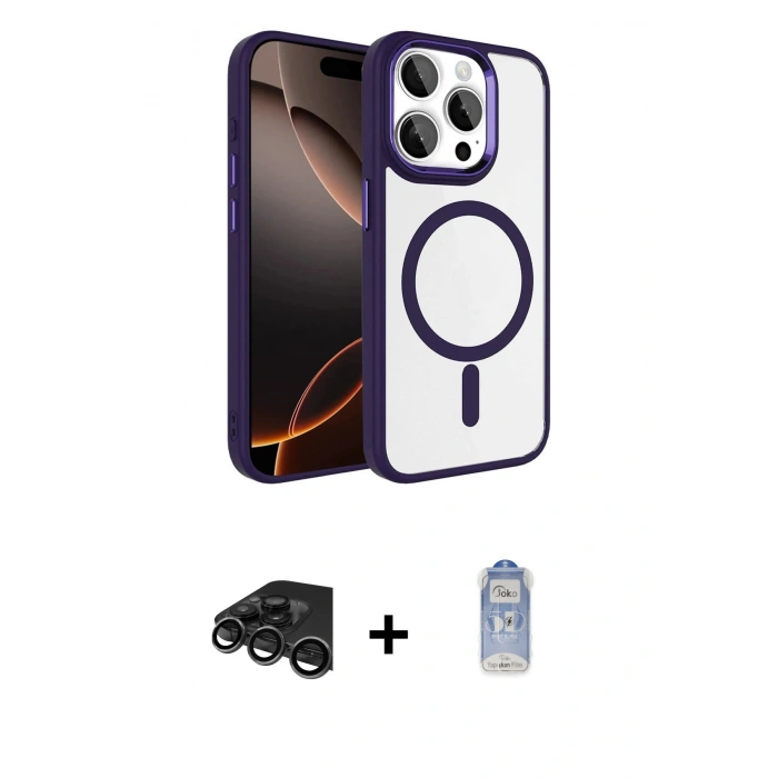 MARSİLYAN™- iPhone 15 Pro Max Kılıf Kıvılcım Prime - Siyah Joko Magic 5D Cam + Raze Metal Kamera Lens - TMGI