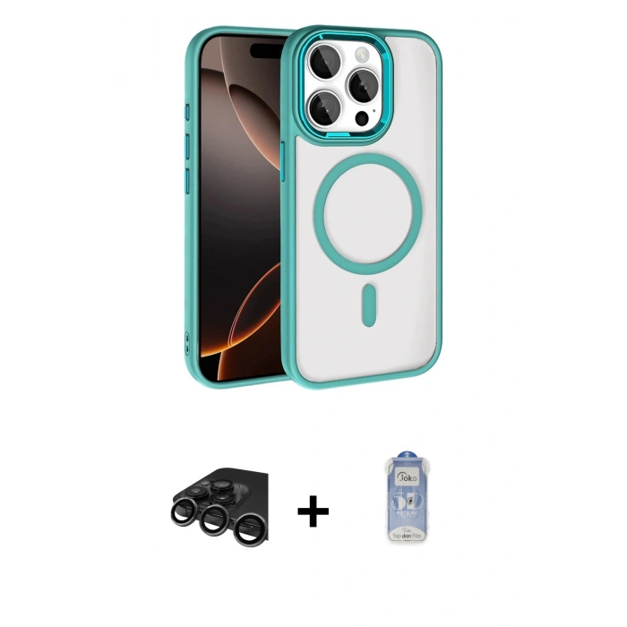 MARSİLYAN™- iPhone 15 Pro Max Kılıf Kıvılcım Prime - Siyah Joko Magic 5D Cam + Raze Metal Kamera Lens - TMGI