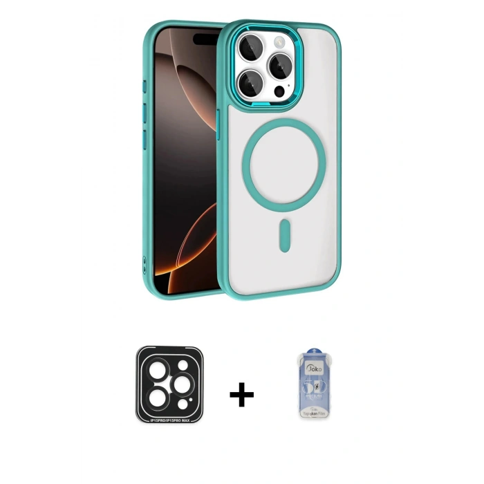 MARSİLYAN™- iPhone 15 Pro Max Kılıf Kıvılcım Prime - Siyah Joko Magic 5D Cam + Siyah PVD Metal Kamera Lens
