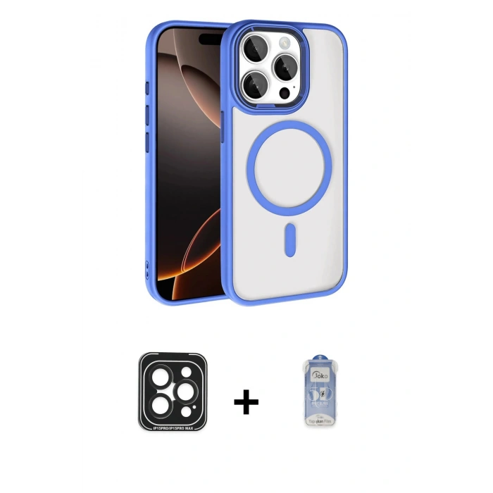 MARSİLYAN™- iPhone 15 Pro Max Kılıf Kıvılcım Prime - Siyah Joko Magic 5D Cam + Siyah PVD Metal Kamera Lens