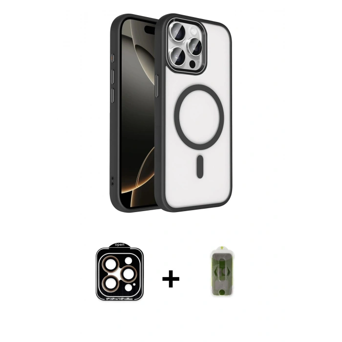 MARSİLYAN™- iPhone 15 Pro Max Kılıf Kıvılcım Prime - Siyah Joko Magic 5D Hayalet Cam + PVD Metal Kamera Lens - TU