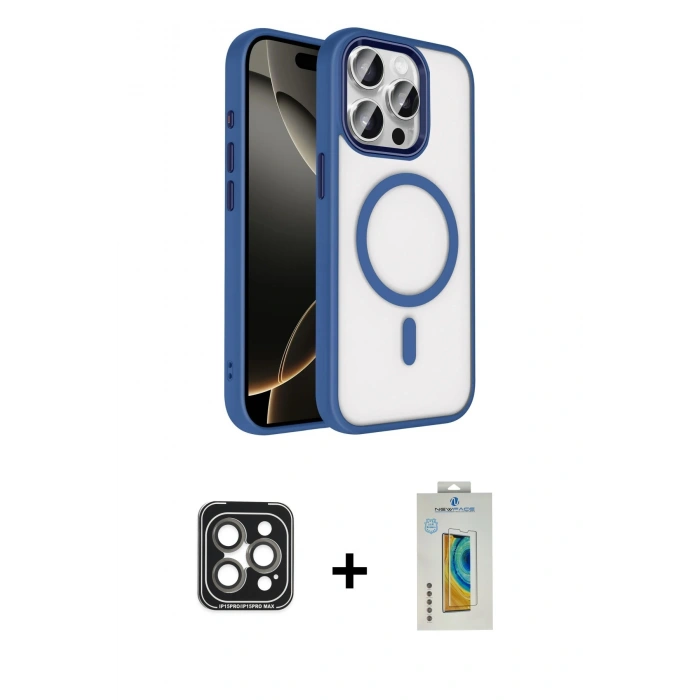 MARSİLYAN™- iPhone 15 Pro Max Kılıf Kıvılcım Prime - Siyah Polymer Nano Ekran Koruyucu + PVD Metal Kamera Lens - GI