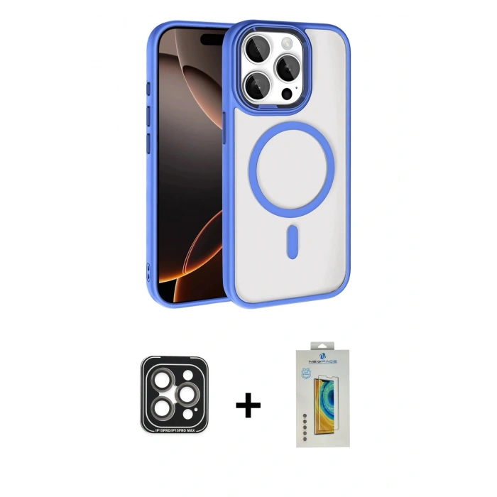 MARSİLYAN™- iPhone 15 Pro Max Kılıf Kıvılcım Prime - Siyah Polymer Nano Ekran Koruyucu + PVD Metal Kamera Lens - GI