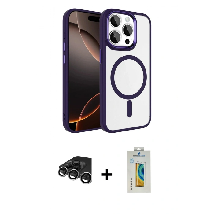 MARSİLYAN™- iPhone 15 Pro Max Kılıf Kıvılcım Prime - Siyah Polymer Nano Ekran Koruyucu + Raze Metal Kamera Lens - GS