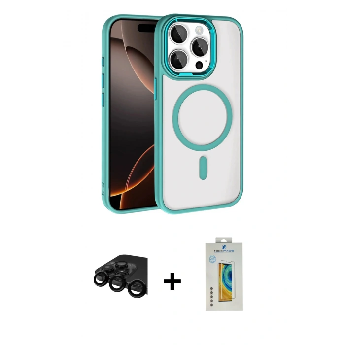 MARSİLYAN™- iPhone 15 Pro Max Kılıf Kıvılcım Prime - Siyah Polymer Nano Ekran Koruyucu + Raze Metal Kamera Lens - SH