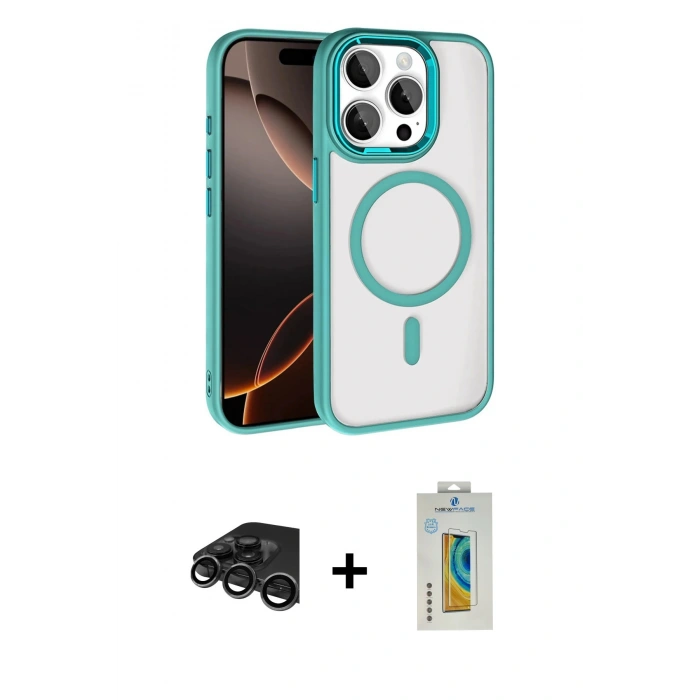 MARSİLYAN™- iPhone 15 Pro Max Kılıf Kıvılcım Prime - Siyah Polymer Nano Ekran Koruyucu + Raze Metal Kamera Lens - TMGI