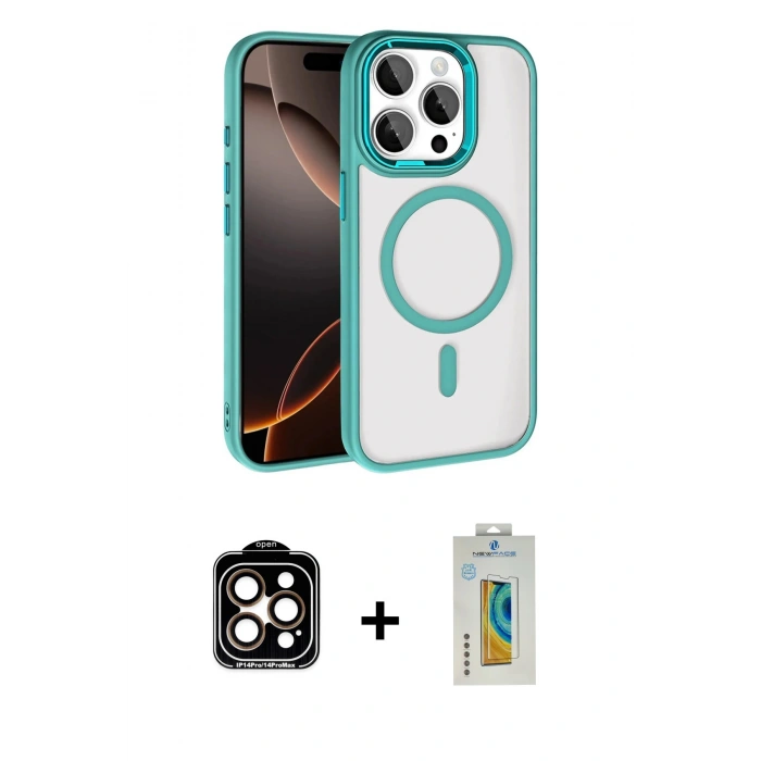 MARSİLYAN™- iPhone 15 Pro Max Kılıf Kıvılcım Prime - Siyah Polymer Nano Ekran Koruyucu + PVD Metal Kamera Lens - TU