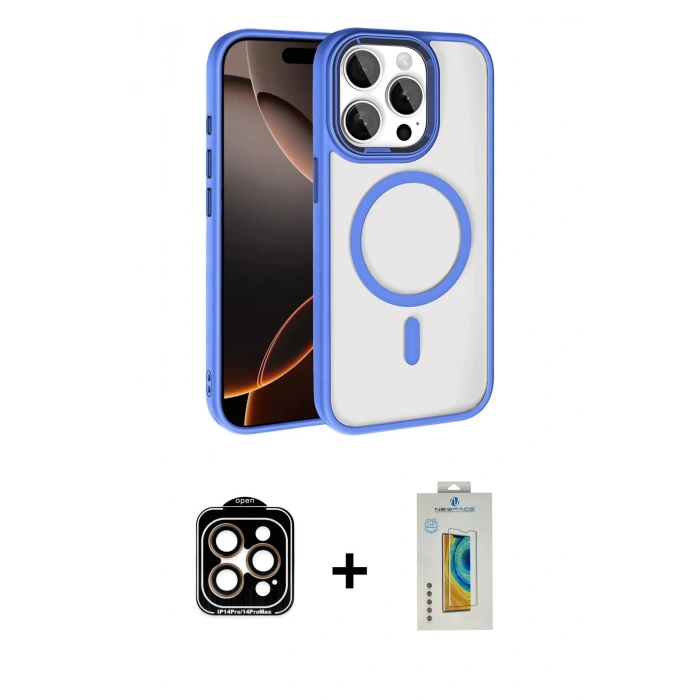 MARSİLYAN™- iPhone 15 Pro Max Kılıf Kıvılcım Prime - Siyah Polymer Nano Ekran Koruyucu + PVD Metal Kamera Lens - TU