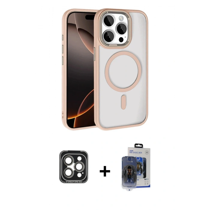 MARSİLYAN™- iPhone 15 Pro Max Kılıf Kıvılcım Prime - Siyah Vanessa Magic Cam + Gri PVD Metal Kamera Lens