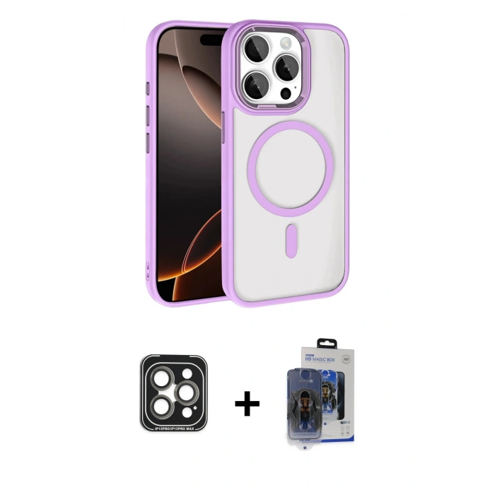 MARSİLYAN™- iPhone 15 Pro Max Kılıf Kıvılcım Prime - Siyah Vanessa Magic Cam + Gri PVD Metal Kamera Lens