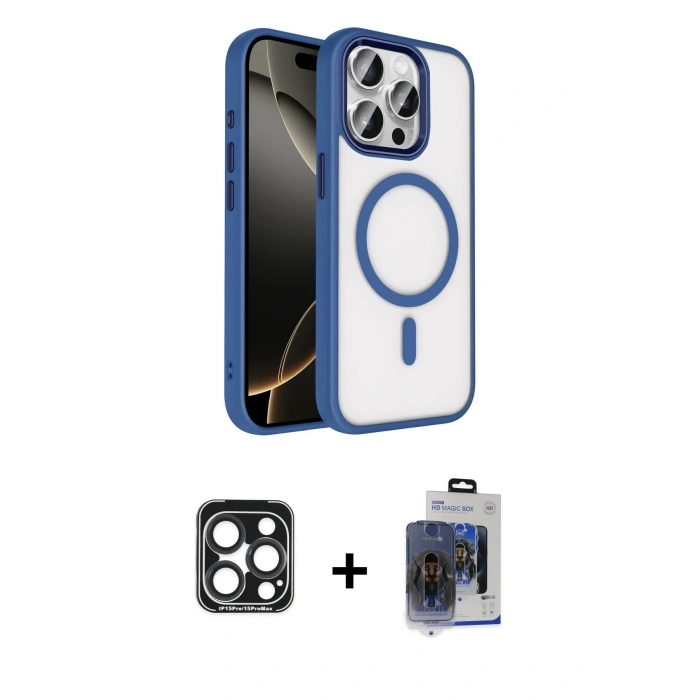 MARSİLYAN™- iPhone 15 Pro Max Kılıf Kıvılcım Prime - Siyah Vanessa Magic Cam + PVD Metal Kamera Lens - LT