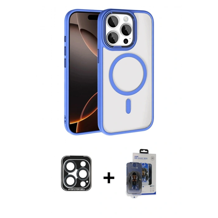 MARSİLYAN™- iPhone 15 Pro Max Kılıf Kıvılcım Prime - Siyah Vanessa Magic Cam + PVD Metal Kamera Lens - LT