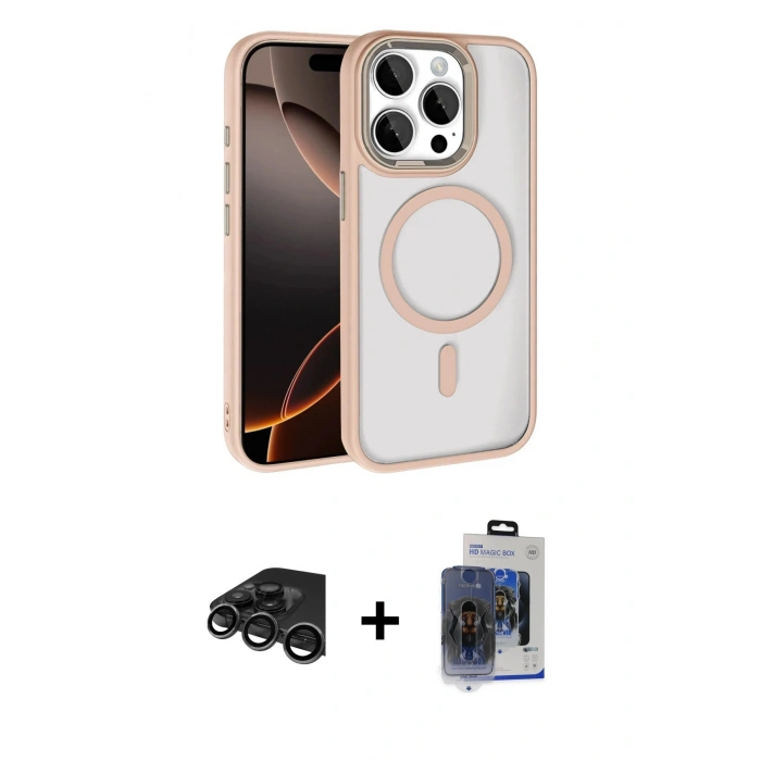 MARSİLYAN™- iPhone 15 Pro Max Kılıf Kıvılcım Prime - Siyah Vanessa Magic Cam + Raze Metal Kamera Lens - TMGI