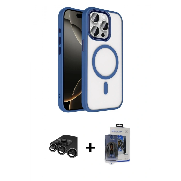 MARSİLYAN™- iPhone 15 Pro Max Kılıf Kıvılcım Prime - Siyah Vanessa Magic Cam + Raze Metal Kamera Lens - TMGI