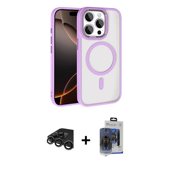 MARSİLYAN™- iPhone 15 Pro Max Kılıf Kıvılcım Prime - Siyah Vanessa Magic Cam + Raze Metal Kamera Lens - TMGI
