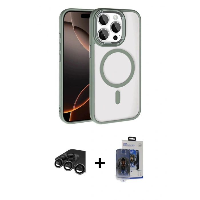 MARSİLYAN™- iPhone 15 Pro Max Kılıf Kıvılcım Prime - Siyah Vanessa Magic Cam + Raze Metal Kamera Lens - TMGI