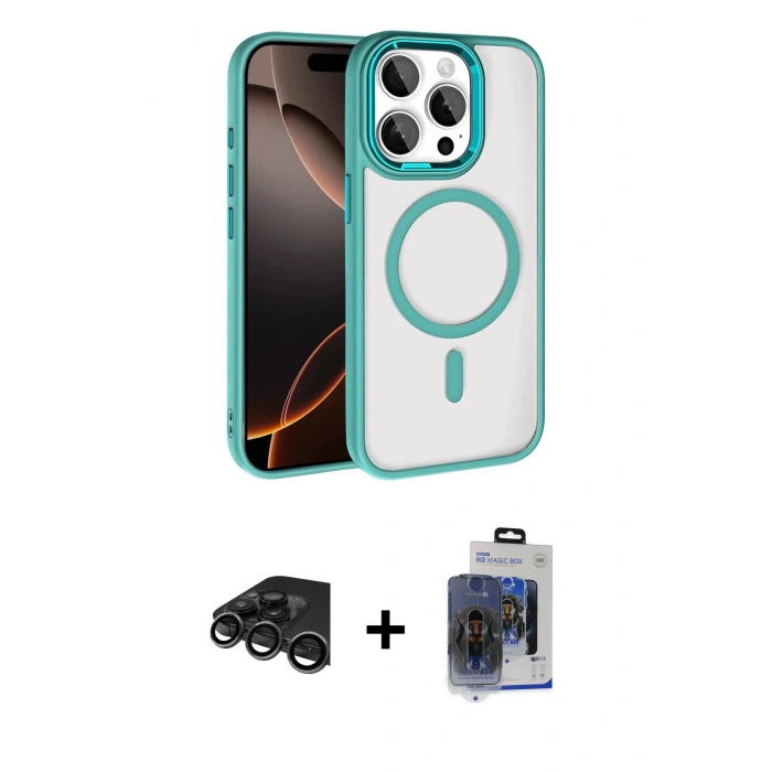 MARSİLYAN™- iPhone 15 Pro Max Kılıf Kıvılcım Prime - Siyah Vanessa Magic Cam + Raze Metal Kamera Lens - TMGI