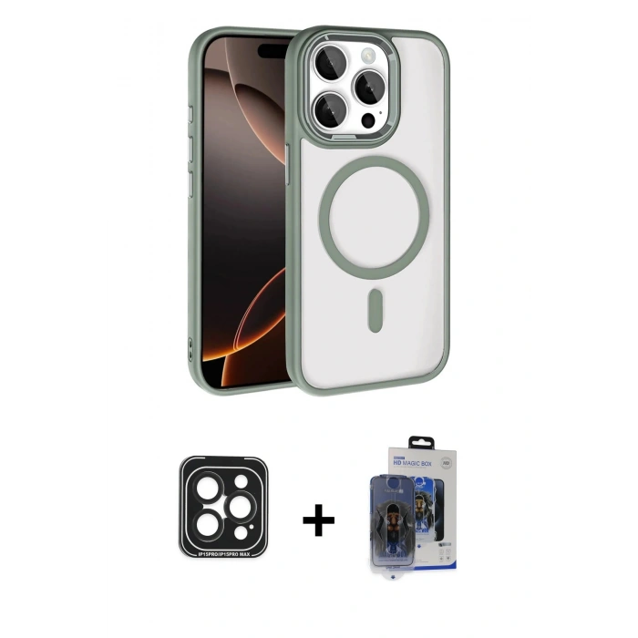 MARSİLYAN™- iPhone 15 Pro Max Kılıf Kıvılcım Prime - Siyah Vanessa Magic Cam + Siyah PVD Metal Kamera Lens