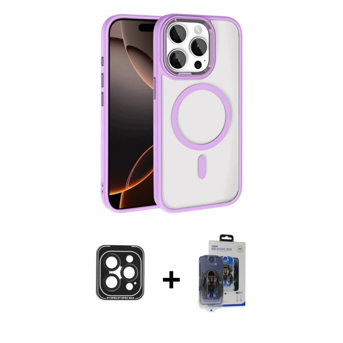 MARSİLYAN™- iPhone 15 Pro Max Kılıf Kıvılcım Prime - Siyah Vanessa Magic Cam + Siyah PVD Metal Kamera Lens