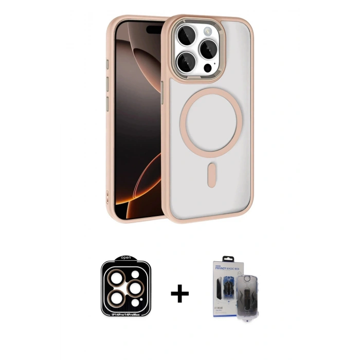 MARSİLYAN™- iPhone 15 Pro Max Kılıf Kıvılcım Prime - Siyah Vanessa Magic Hayalet Cam + PVD Metal Kamera Lens - TU